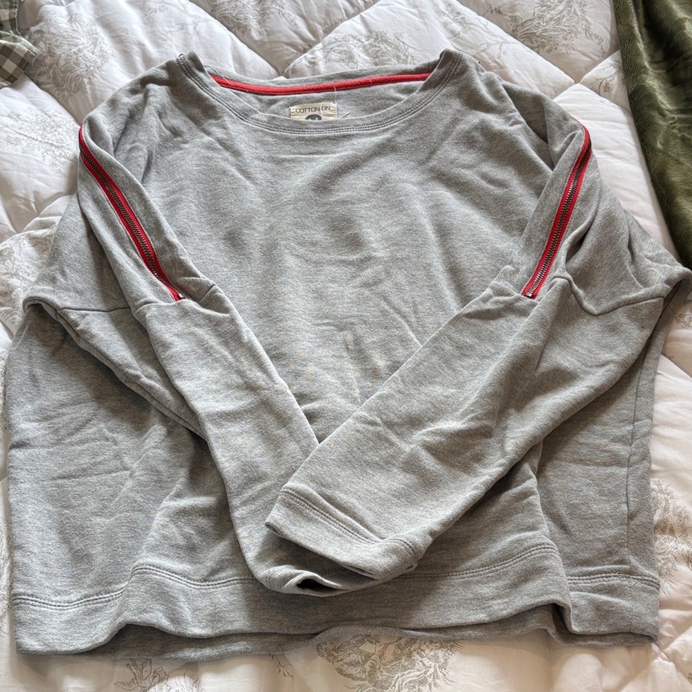 Gray and Red zipper sweater